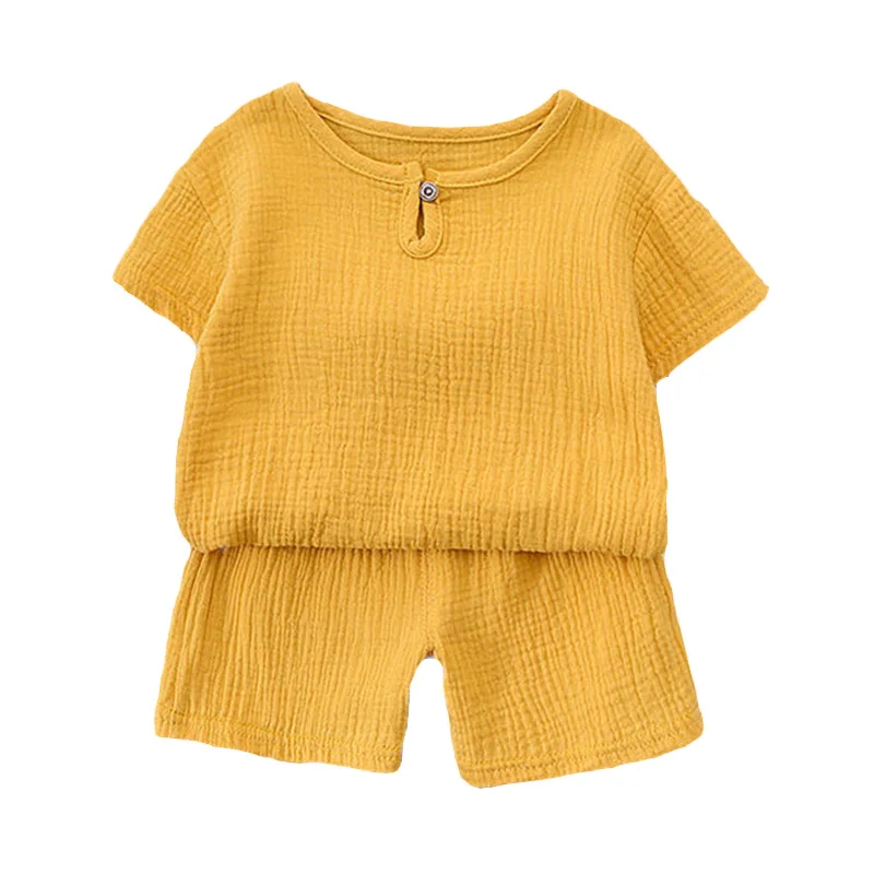 Baby Summer Suits Clothes Boys Girls Muslin Cotton Outfits Shirt Shorts Casual Children's Tops +Pants 2PCS 0-5 Years