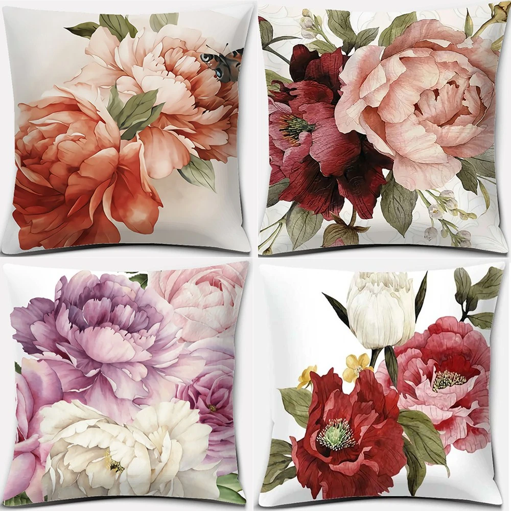 

Luxury Rose Printing Series Pattern Pillowcase For Sofa Throw Pillows Square 45cm Peacock Peony Floral Cushion Cover Home Decor