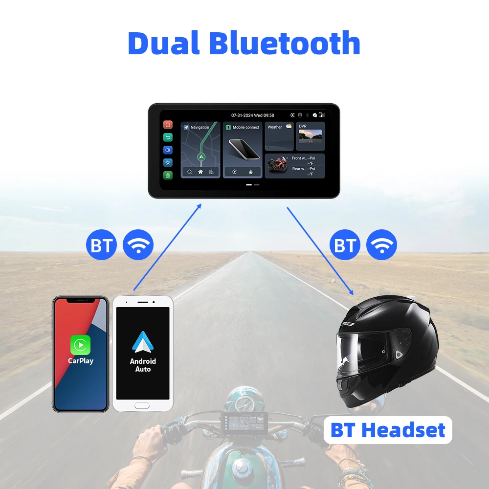 EKIY MTC19 6.3 Мотоциклетная навигация Беспроводной CarPlay Дисплей Экран TPMS DVR Двойной BT