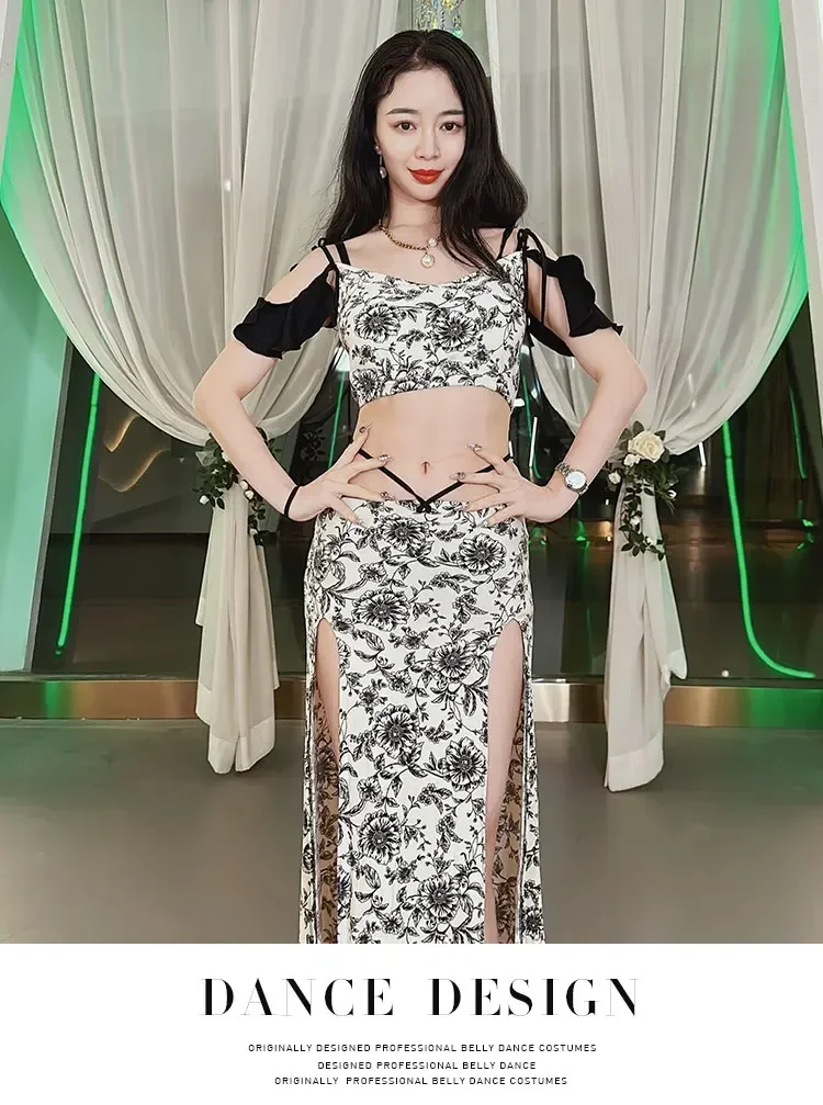 Новый костюм для танца живота с длинным рукавом и принтом в стиле ретро