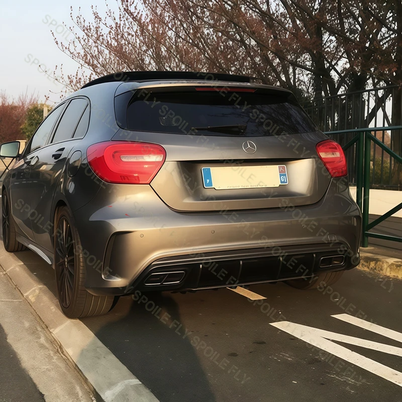 Фото Для Mercedes A Class Benz W176 A180 A200 A250 A45 2013-2018 AMG Высокое качество ABS автомобильный задний бампер спойлер обвес комплект №4