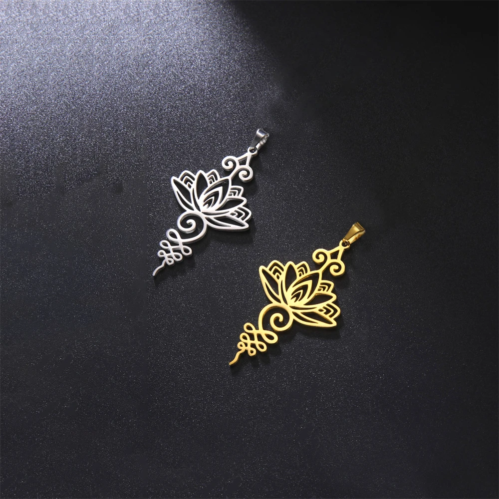5pcs/Lot Handmade Necklace Earrings Keychains Lotus Pendants Diy Accessories Stainless Steel Flowers Charms For Jewelry Making