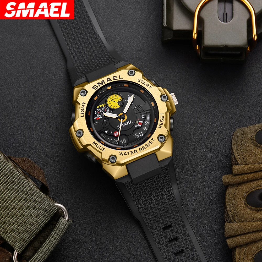 SMAEL 8092 оригинальные спортивные большие кварцевые часы ударопрочный светодиодный дисплей устойчивый 50 м водонепроницаемый будильник недели аналоговые цифры стрелки (art.: 3920d375e4dbb) - 3920d375e4dbb