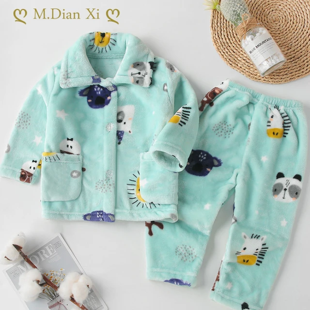 Winter Baby Clothes Pajamas Set Girls Pajamas Children's Warm Flannel Wool Cartoon Children's Pajamas Family Set 1