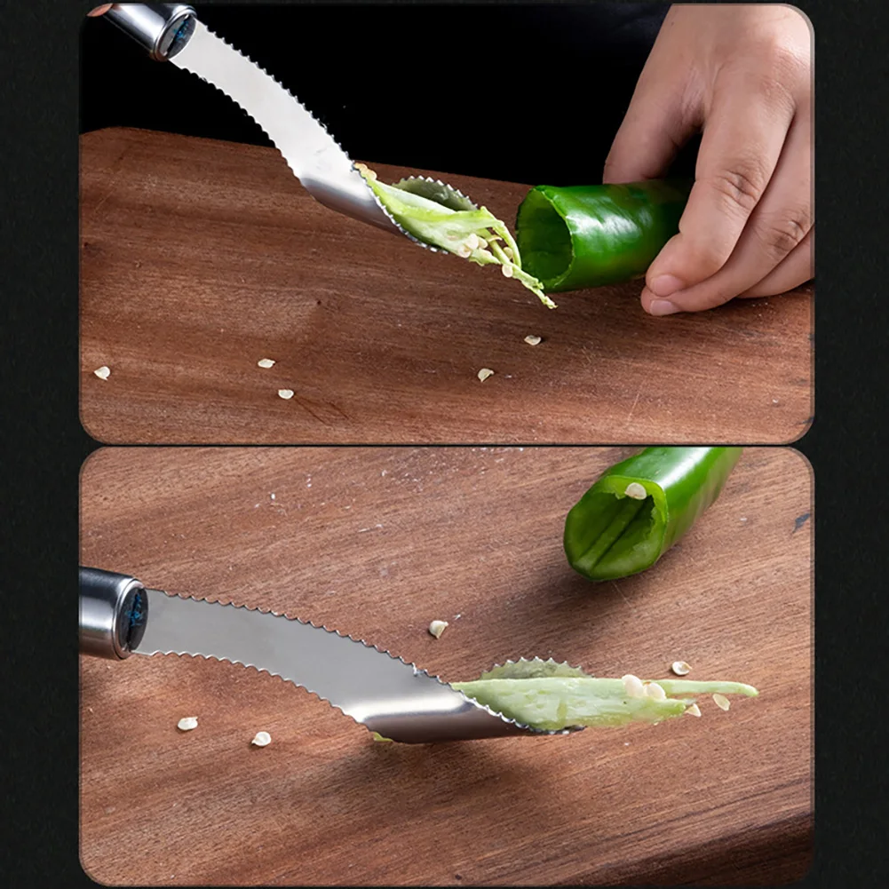 

Stainless Steel Cut Pepper To Core Household Tiger Skin Green Pepper Seeded Vegetable Slicer Tomato Core Remover Deseeder Tool