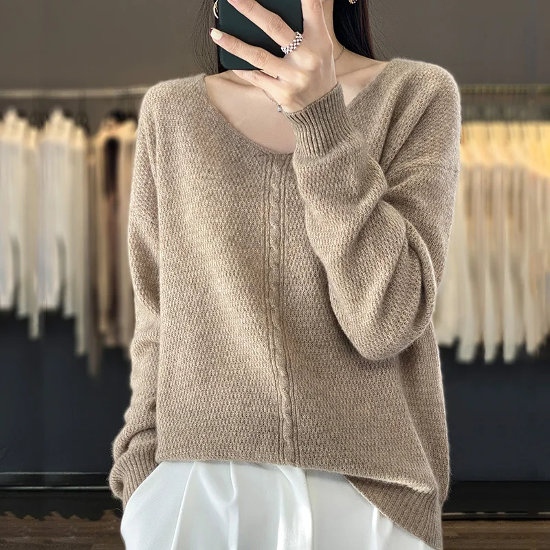 

Свободный кашемировый осенний Модный женский новый корейский чистый свитер с V-образным вырезом Весна 100% вязаный и Повседневный шерстяной свитер
