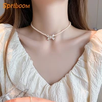 white bowknot pearl choker necklaces for women elegant bow collares delicate short clavicle chain simple korean colliers jewelry