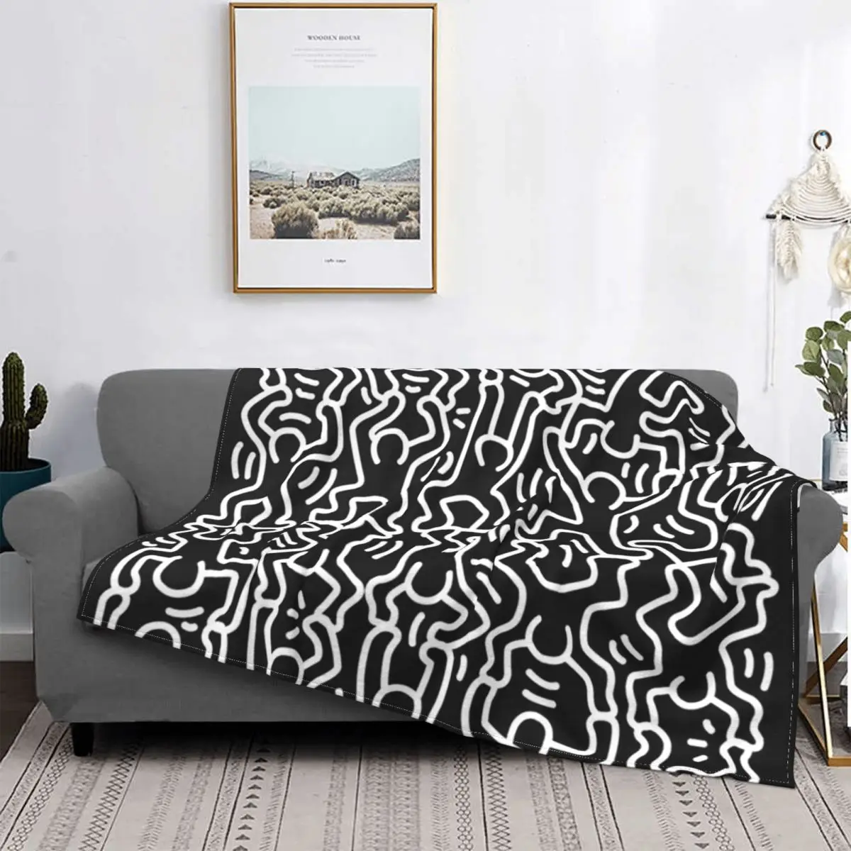 

Colorful Haring Variation Blanket Soft Fleece Paintings Art Geometric Throw Blankets for Sofa Car Bedding Quilt Warm Flannel
