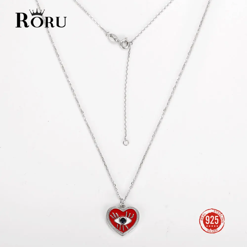 

RORU 925 Sterling Silver Blue CZ Heart Pendant Enamel Greek Evil Eye Charms for Women Fashion Turkish Jewelry Birthday Gifts