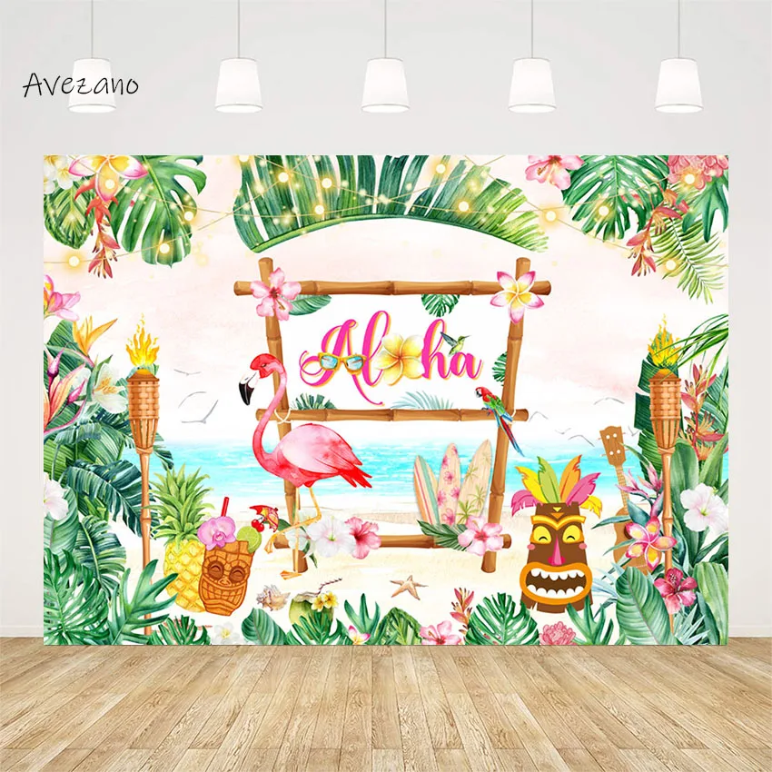 

Avezano Aloha Summer Backdrop Photography Tropical Hawaii Pink Flamingo Baby Shower Kids Birthday Background Photo Studio Decor