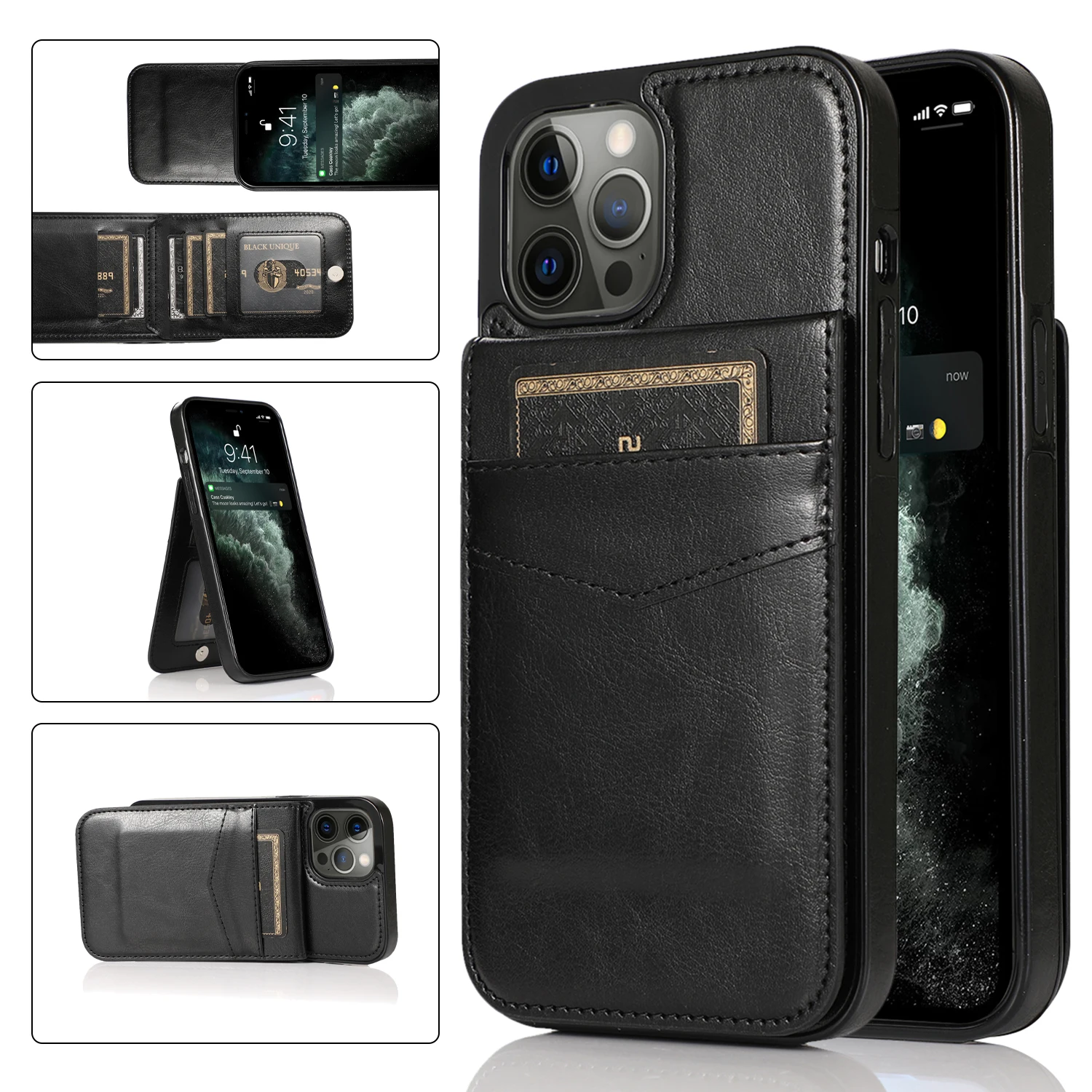 

PU Leather Cards Bag Pocket Wallet Case For iPhone 14 Pro Max 13 12 11 XR XS X 8 Plus 7 6s Flip Kickstand Business Phone Cover