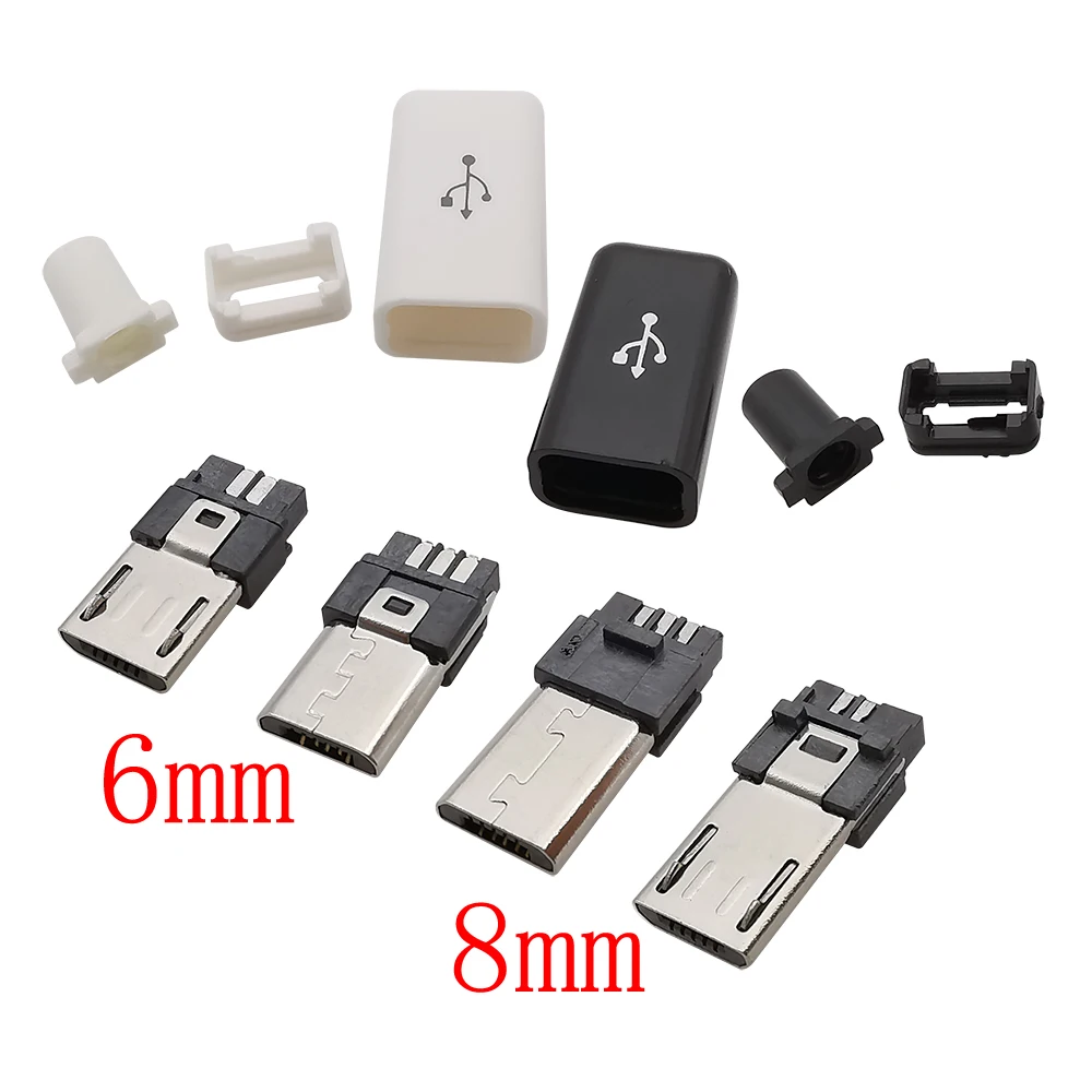 

10Pcs Micro USB 5Pin Soldering Type Male Plug Connector Charger 5P MicroUSB Tail Charging Socket Repair Plugs 4 in 1 Black White