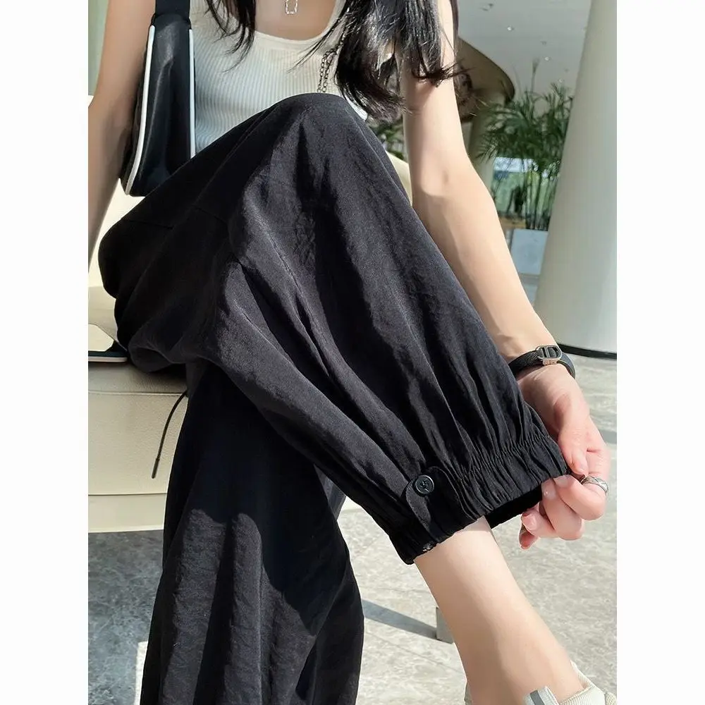 

Acetic acid sweatpants women's ice silk summer thin style loose to show thin Harun casual nine points bunched foot lantern pants