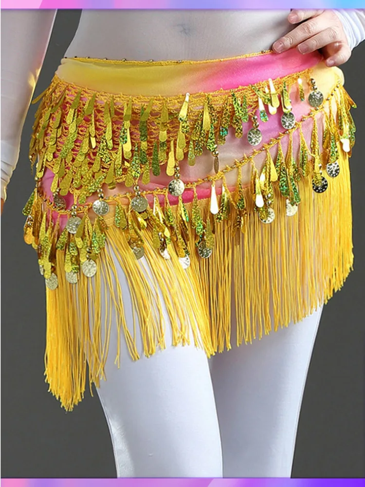 

Шифоновый платок для танца живота, Египетский фламенко, однотонная женская одежда для джаза, одежда для выступлений, юбка с кисточками и блестками для латиноамериканских танцев