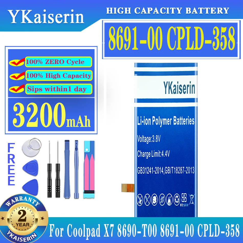 

YKaiserin 3200mAh Battery 869100 CPLD358 for Coolpad 8690-T00 8691-00 CPLD-358 X7 X 7 Mobile Phone Batteries