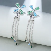 kellybola new geometric windmill chains dangle earrings for women daily fashion essential jewelry cubic zirconia top quality