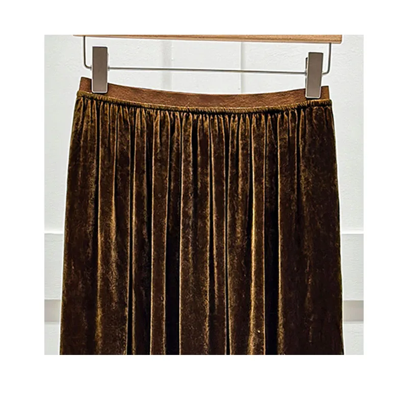 Женская юбка из шелка и бархата мягкая гладкая черного цвета весна-лето