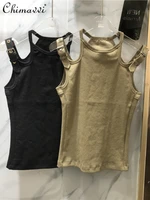 womens fashion sleeveless off shoulder solid color tank 2022 summer new slim fit all matching pullover top for ladies