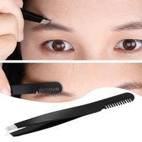 eyebrow clip portable straight handle small black multipurpose makeup accessory stainless steel oblique mouth eyebrow hair tweez