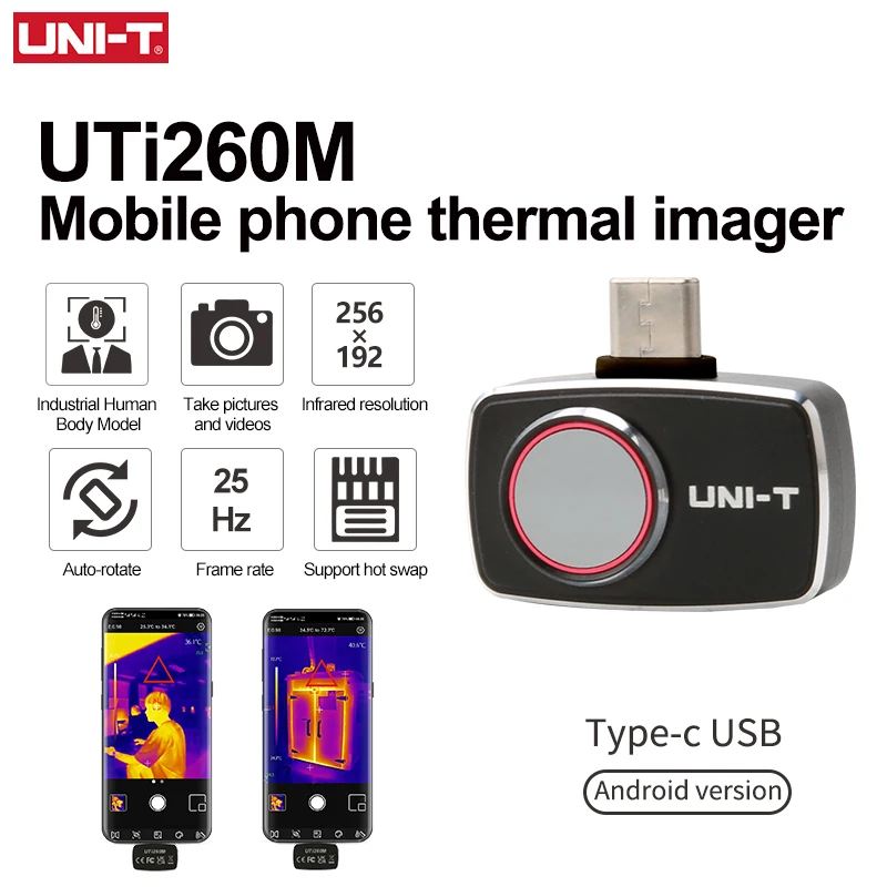 

Тепловизор UNI-T для смартфона UTI260M, 256x192 пикселей, Термографическая камера, Инфракрасная тепловая камера, тест сбоя цепи печатной платы