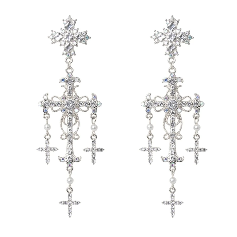 Серьги со стразами ретро-серьги-подвески с кристаллами и жемчугом увеличенные