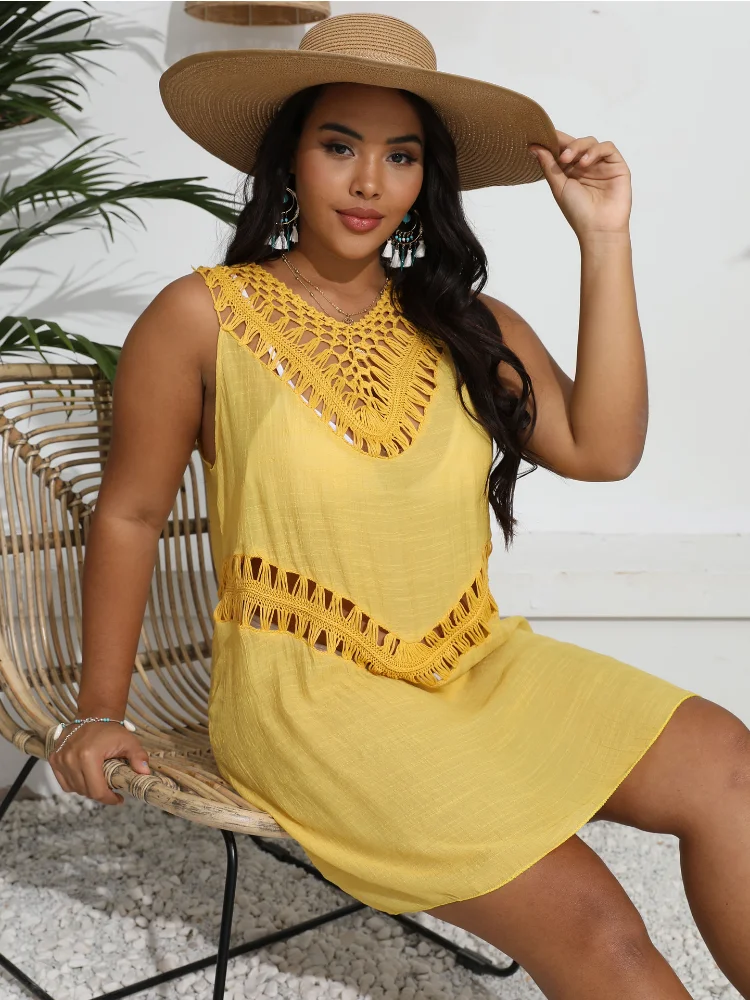 Women's hand hook paneled vest skirt beach bikini blouse plus size summer dress curve dressses for women