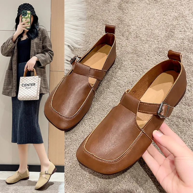 

Bailamos Women Red Lightweight Shoes Square Toe Slip on Vintage Soft Ballet Flats Female Shoes Ballet Flats Casual Sneaker Shoe