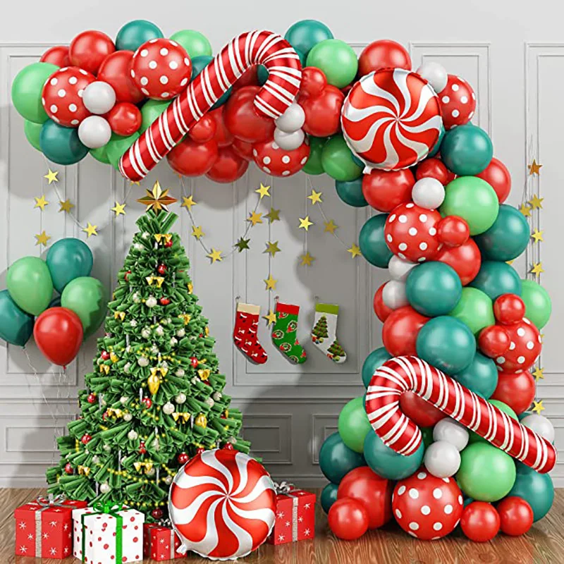 

Christmas Balloon Arch Green Red White Gold Candy Cane Balloons Garland Kit New Year Xmas Christma Party Decorations Balloons
