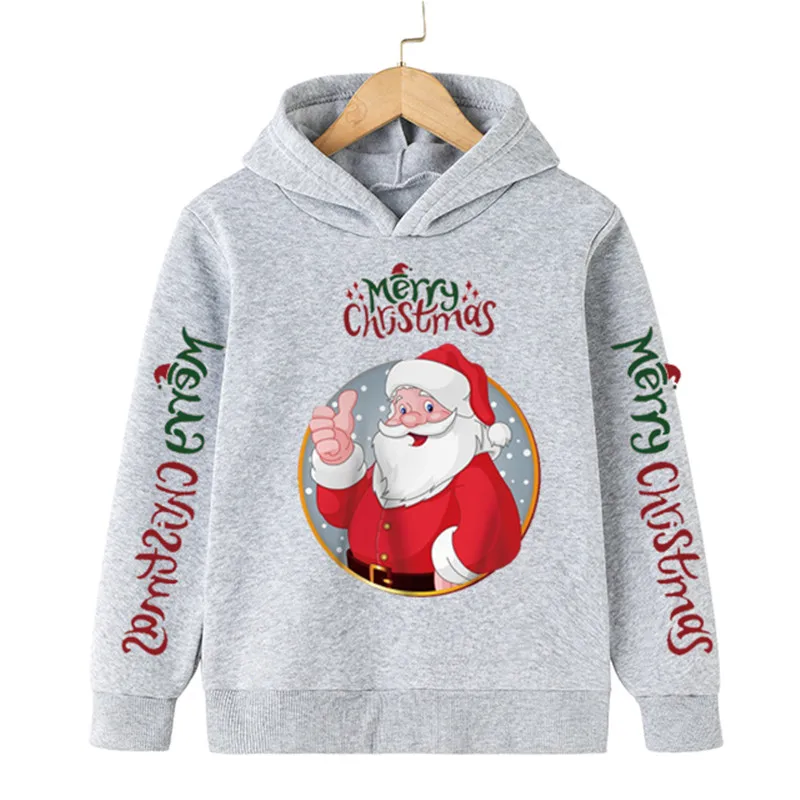 

New Santa Claus Sweatshirts Kids Anime Merry Christmas Costumes Hoodies Spring Autumn Long Sleeve Hooded Tops Clothing 4-14 Yrs