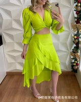 2022 summer new womens two piece suit skirt fluorescent green dress sexy womens dress