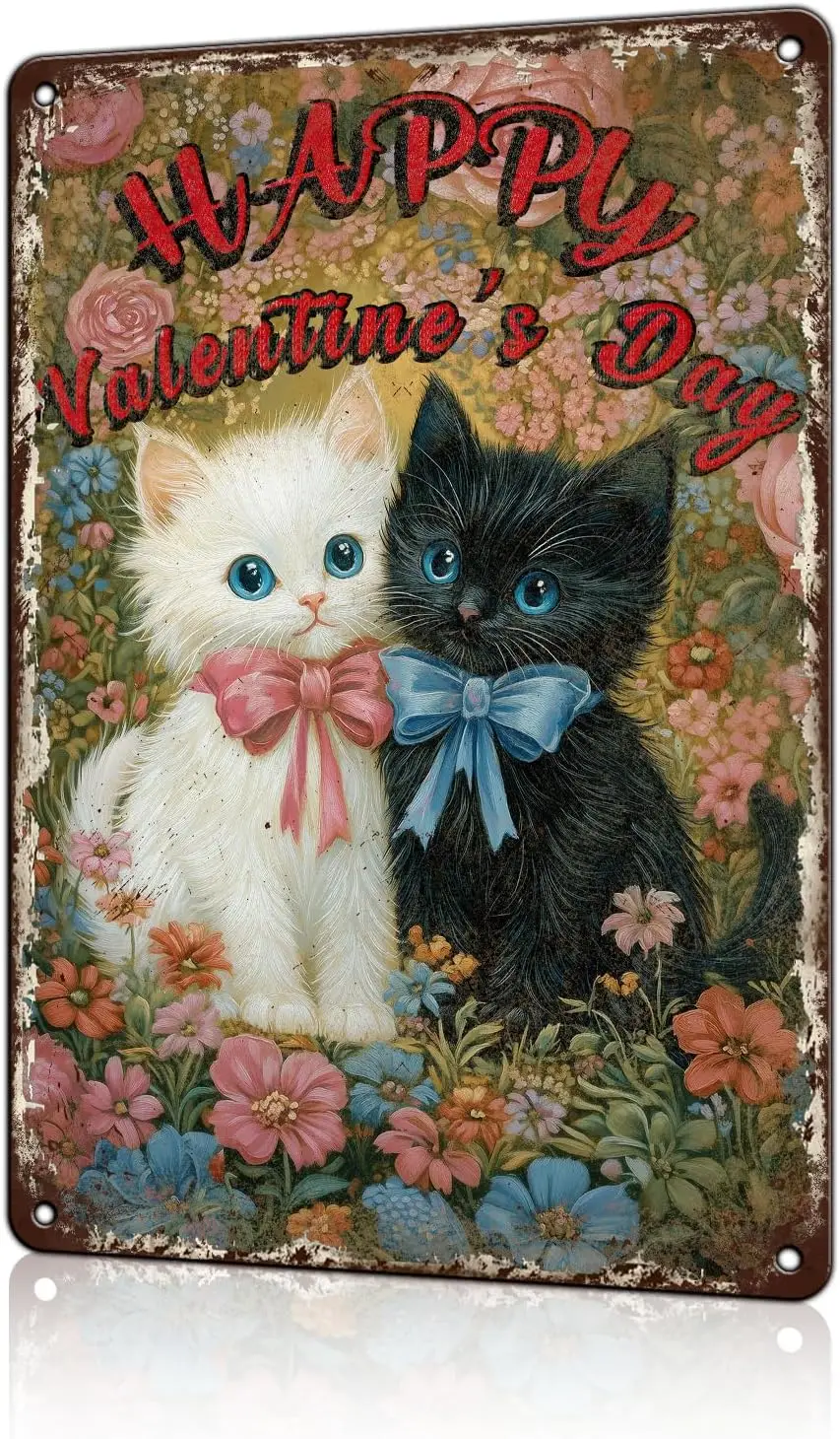 

1p, винтажная жестяная вывеска с кошками в стиле ретро, знак на день Святого Валентина, настенный декор, настенное искусство на день Святого Валентина, металлический постер для любителей кошек, памятный декор, деко