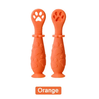 

2Pcs/Set Baby Learn Spoon Set Short Easy Spoon Cartoon Silicone Teether Infant Anti-slip Feeding Training Utensils Tableware