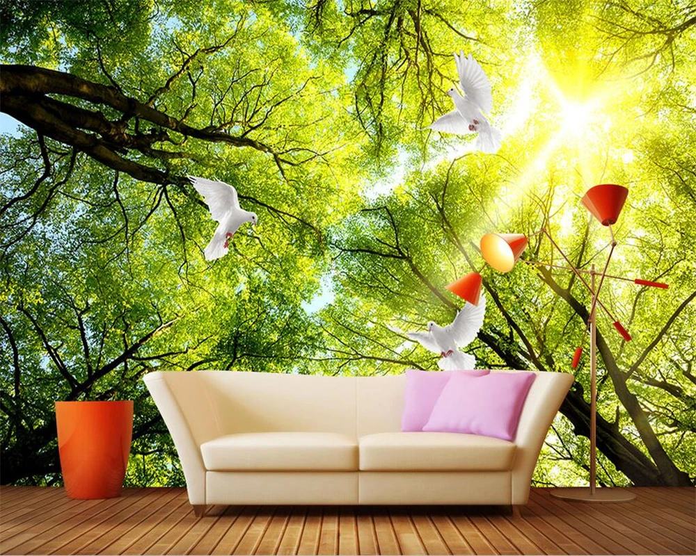 

beibehang Custom Modern New Bedroom Living Room Corridor Green Path Landscape Forest TV Background papel de parede Wallpaper