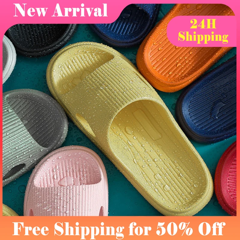 

Шлепанцы для дома для мужчин и женщин, Нескользящие сандалии на плоской подошве, для дома, гостиницы, сланцы, летняя семейная обувь для ванно...