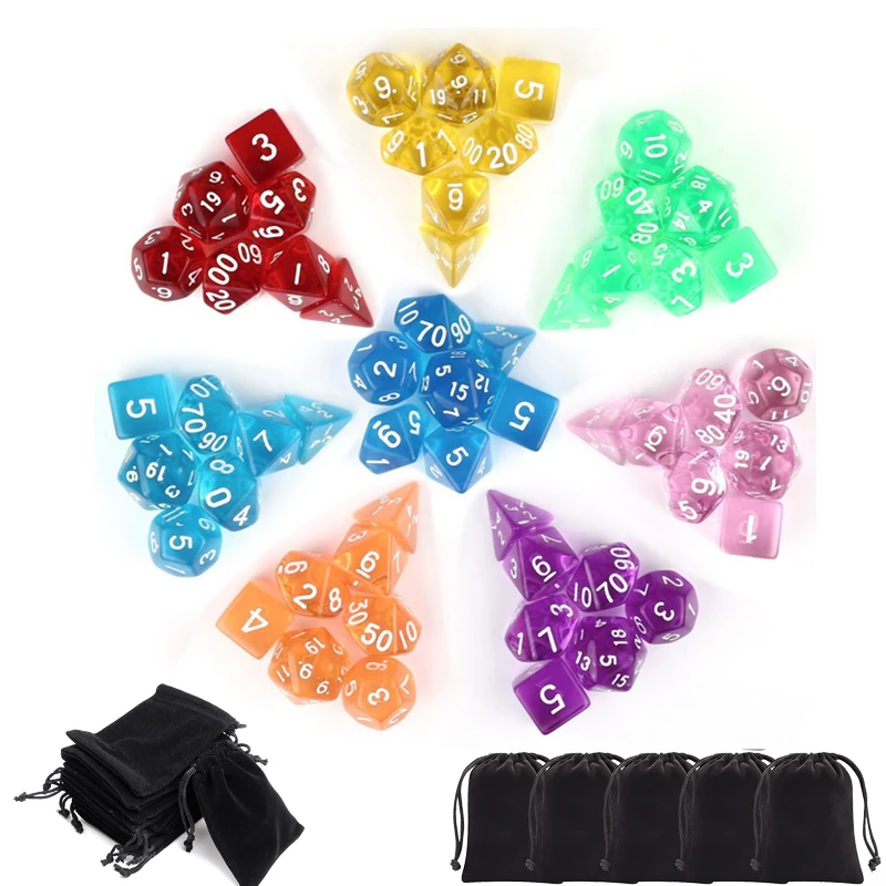 105/70/49/35/21/7Pcs DND Dice Set with Pouch Transparent Polyhedral Effect for RPG MTG Dungeons and Dragons Role Table Games - купить по