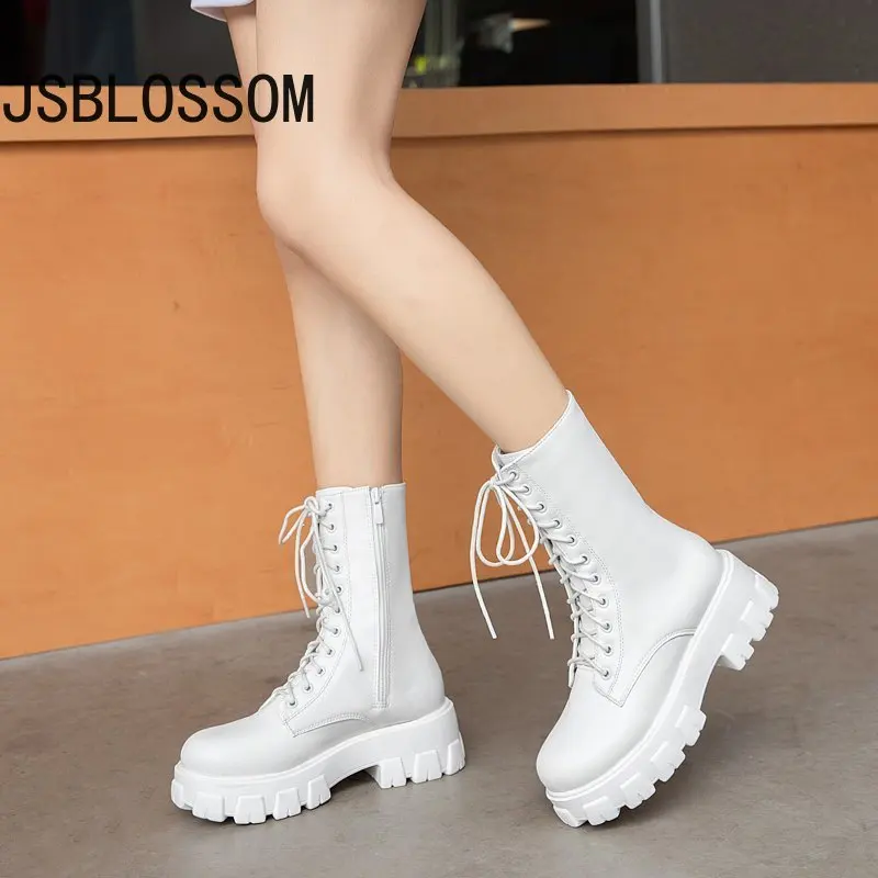 

Новинка Осень-зима 2022, модные ботинки средней длины на шнуровке и молнии, женские спортивные ботинки на толстой подошве, повседневная женская обувь