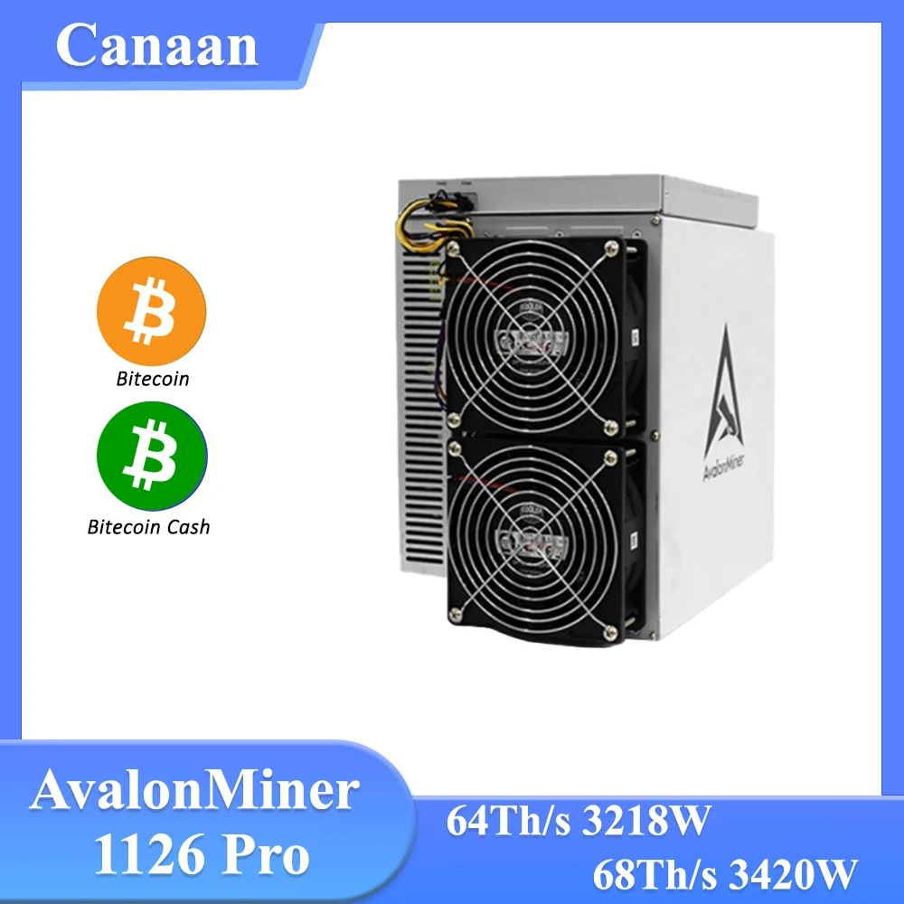 Подержанный Биткоин-Майнер AvalonMiner 1126 Pro 68Th/s 64Th/s, машина для криптовалютинга, Canaan с блоком питания 3420 Вт/3218 Вт, A1126 PRO-S