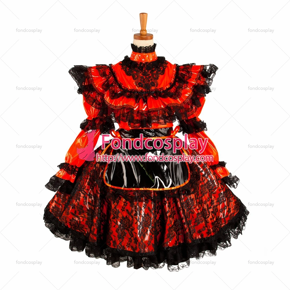 

adult sexy cross dressing sissy maid short Lockable Dress red thin Pvc Uniform cosplay costume Tailor-made[G1071]