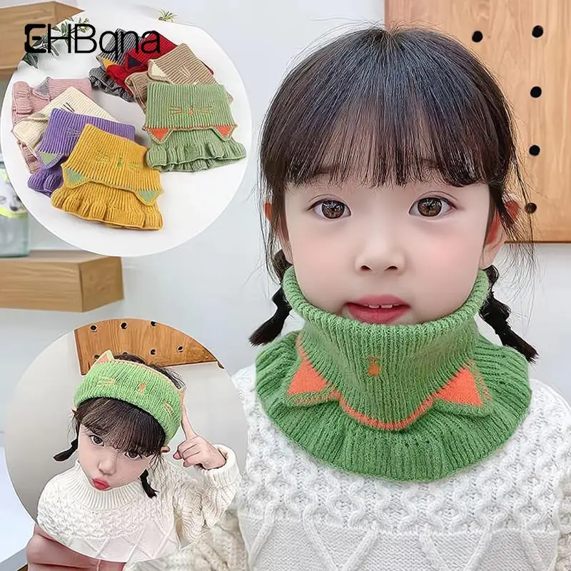 

8 Colors Warmer Baby Knitted Scarf Cartoon Cat Ruffle Neck Girls Kids Warm Scarves Collar Circle Outdoor Winter Child Scarfs Bib