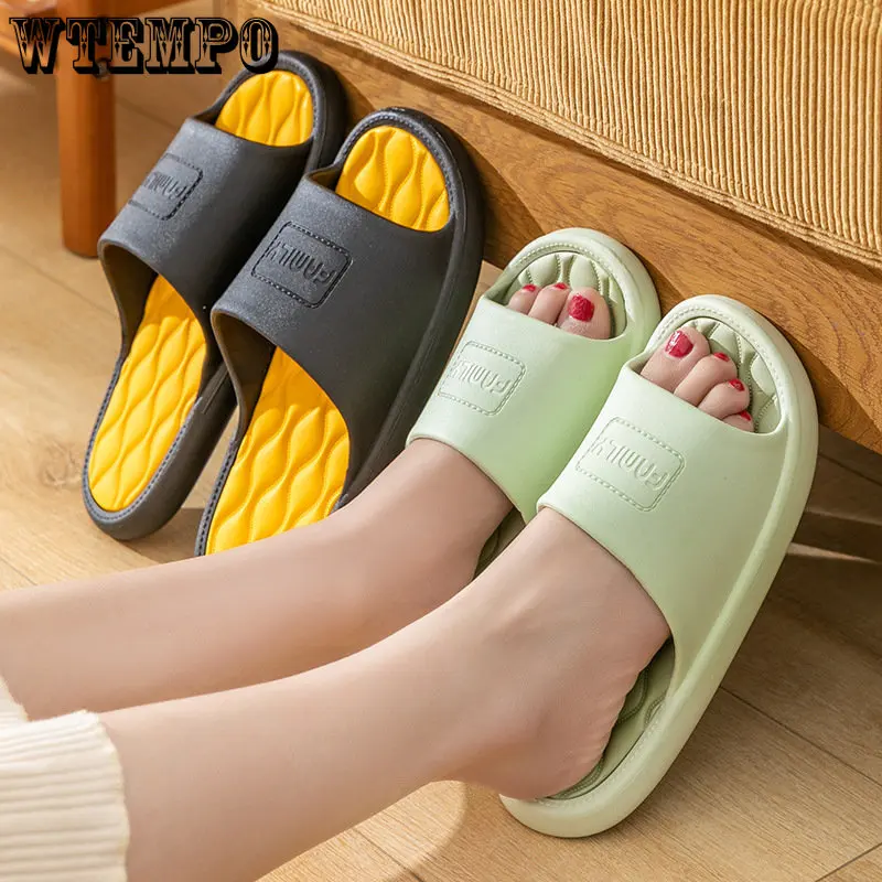 WTEMPO Slippers Summer Outer Wear Non-slip Indoor Shoes Couple Home Bathroom Bath Sandals Soft Platform Flip Flops Wholesale