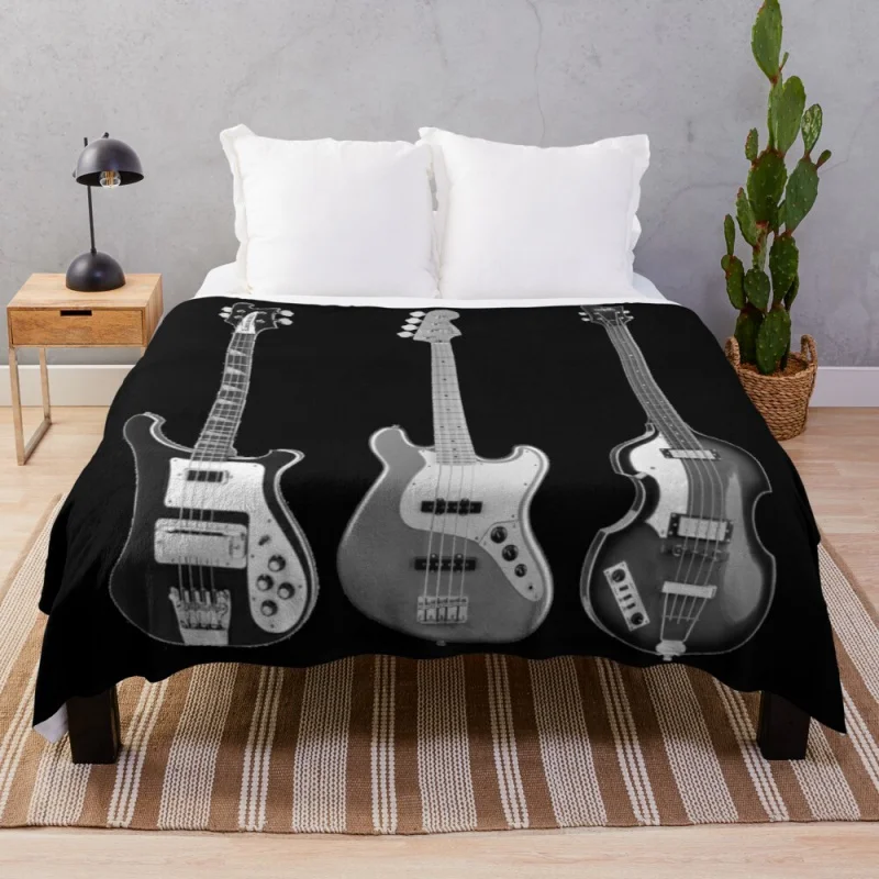

enbacker, Fender, and Hofner basses Throw Blanket quilt blanket retro