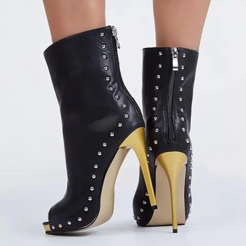 Сексуальные ботильоны унисекс для мужчин и женщин с открытым носком заклепками