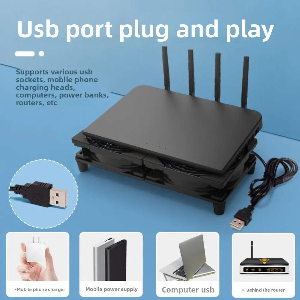 Фото Вентилятор для охлаждения роутера с питанием от USB, 5 В постоянного тока, с защитной сеткой и выключателем, бесшумная подставка-радиатор для ПК №1