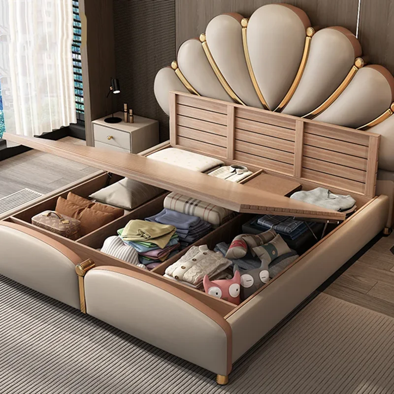 Женская европейская двуспальная кровать Royal Wood King каркас изголовья современная