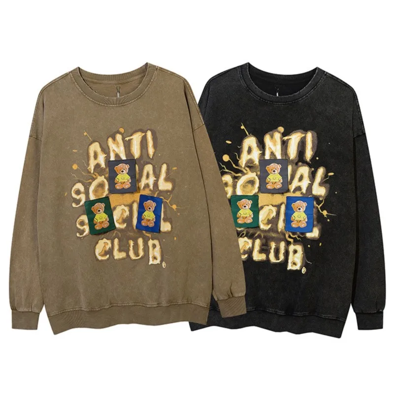 

Новинка 2023, мужские корейские Модные свитшоты в стиле High Street с надписью и изображением медведя, Осень-зима