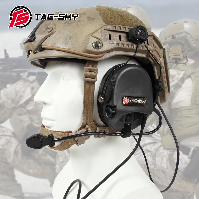 TS TAC-SKY TEAHEADSET Hi-Threat Tier 1 Noise Cancelling Pickup Shooting Headphones-BK Silicone Earmuffs Version