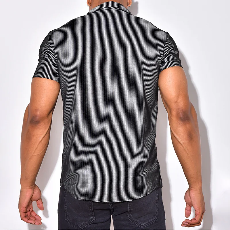 Men Shirt Summer Cardigan Single-Breasted Shirt Women Short Sleeve Turn-down Collar Striped Shirt Hawaiian Beach Vacation Shirt