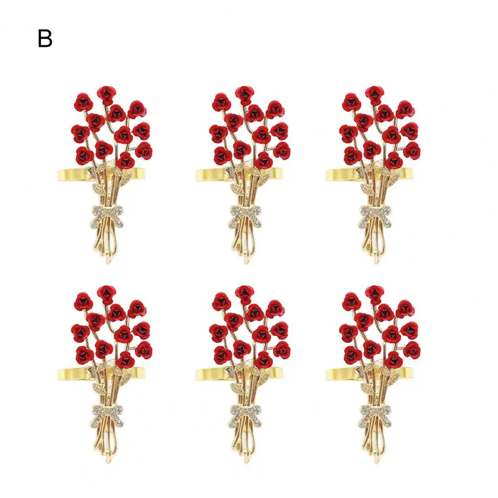 

6Pcs Napkin Holders Simple Napkin Ring Holders Rhinestone Love Heart Rose Dinner Towel Serviette Rings