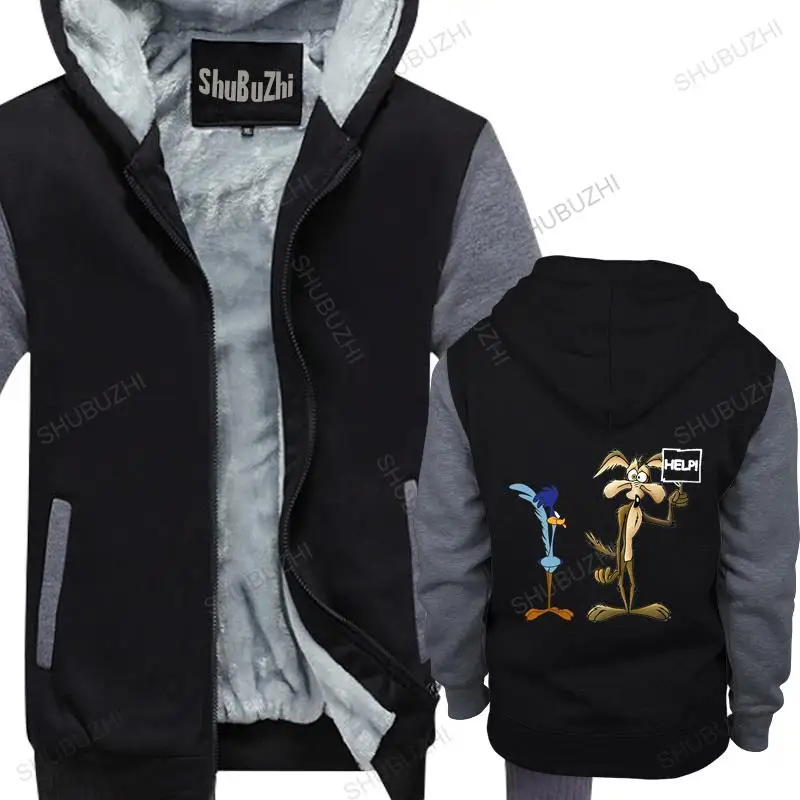 

new arrived men hoodies winter Roadrunner jacket roadrunner wile coyote cartoon funny fast bird cotton fleece jacket for man