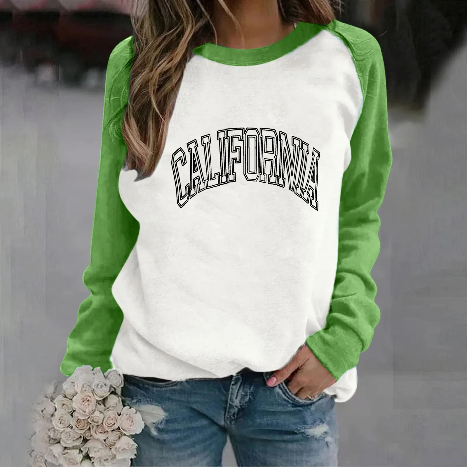

Womens Casual Long Sleeve Crew Neck Letter Printed Pullover Hoodless Sweatshirts Fit Blouse Baggy Sweatshirt